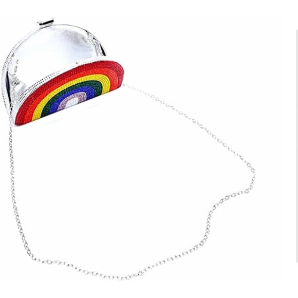 Women Rainbow Crystal Rhinestone Evening Bag Clutch Shoulder Handbag for Prom We - Picture 5 of 6